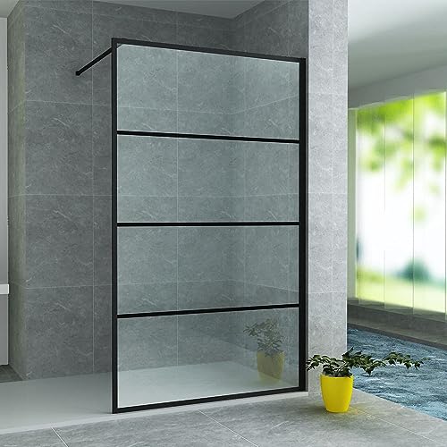 Aloni Mampara de ducha Teko negro mate rayas 140 x 200 8 mm