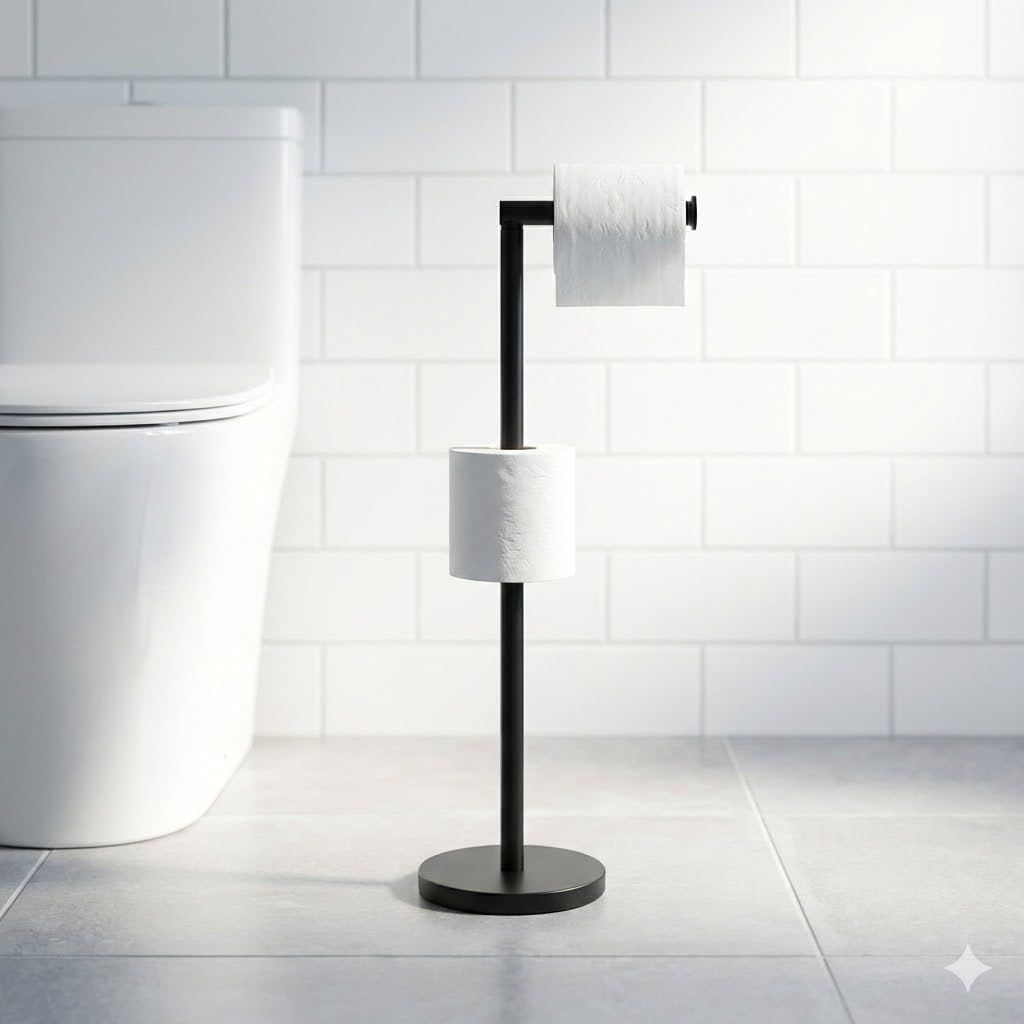 MSV Toilet Roll Holder Stand 15 x 60 x 15 cm Independent Stainless Steel Look Matte Black
