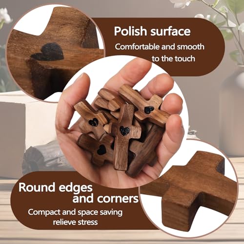 10 Pack Cross My Heart, Walnut Wooden Pocket Cross - Image 3
