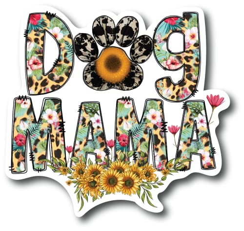 Dog Mama 5 Inch Waterproof Decal Sticker Wall Mom Mother Window Sunflower Love Pet Paw Dog Cat Family Bird Pets Pig Rabbit Lover Animal American Granddog Trainer CS1421-2PK