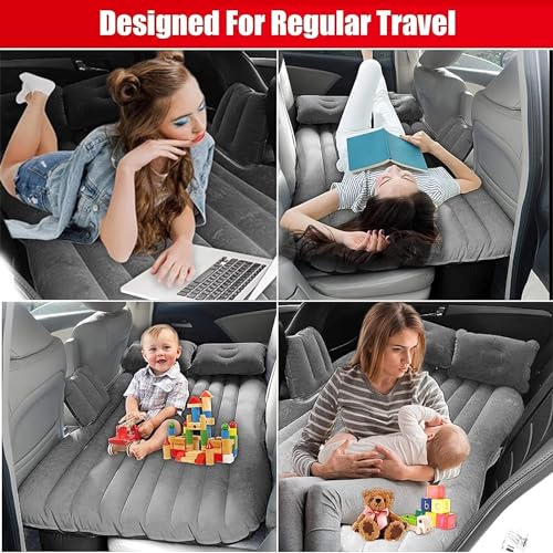 Image of VAVSU PVC Car Camping Mattress | Inflatable Travel Bed with 2 Air Pillows | Portable Sleeping Air Couch for SUV, Car & Outdoor Use (Grey)