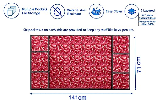 Image of The Furnishing Tree Fridge Top Cover Compatible for Samsung RS76CG8003S9HL, 653 LTR WxL 71x141 in CM Frieze Pattern Red