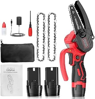 KUZUPRO Mini Chainsaw 4 Inch, Mini Cordless Chainsaw with 2 Batteries 1.5Ah, 2 Chains, 8m/s Chain Speed Electric Power Chainsaw, Battery Indicator for Tree Branches, Courtyard, Household and Garden