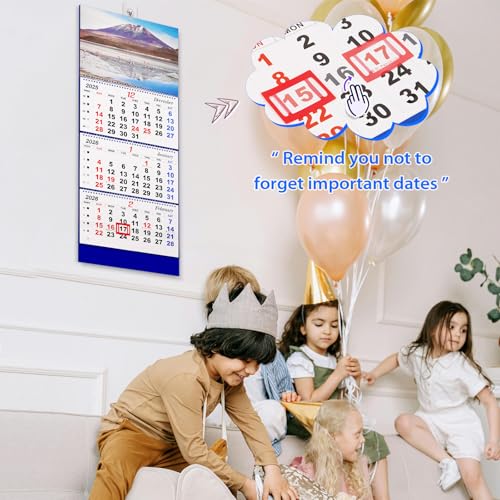 Image of Flenpptly 2026 Wall Calendar Large Wall Calendar 3 Month Display Vertical Calendar with Thick Paper 33 inch x 13 inch from Dec 2025 to Jan 2027 for Perfect Daily Planner (Blue-2)