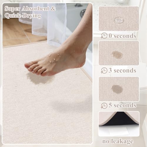 Ileading Bathroom Rugs Sets 3 Piece Non Slip Washable, Absorbent Quick Dry Thin Bath Runner Rug, U Shaped Toilet Mat for Shower Tub Sink Kitchen Laundry (Beige) by Ileading - Used condition - Image 5