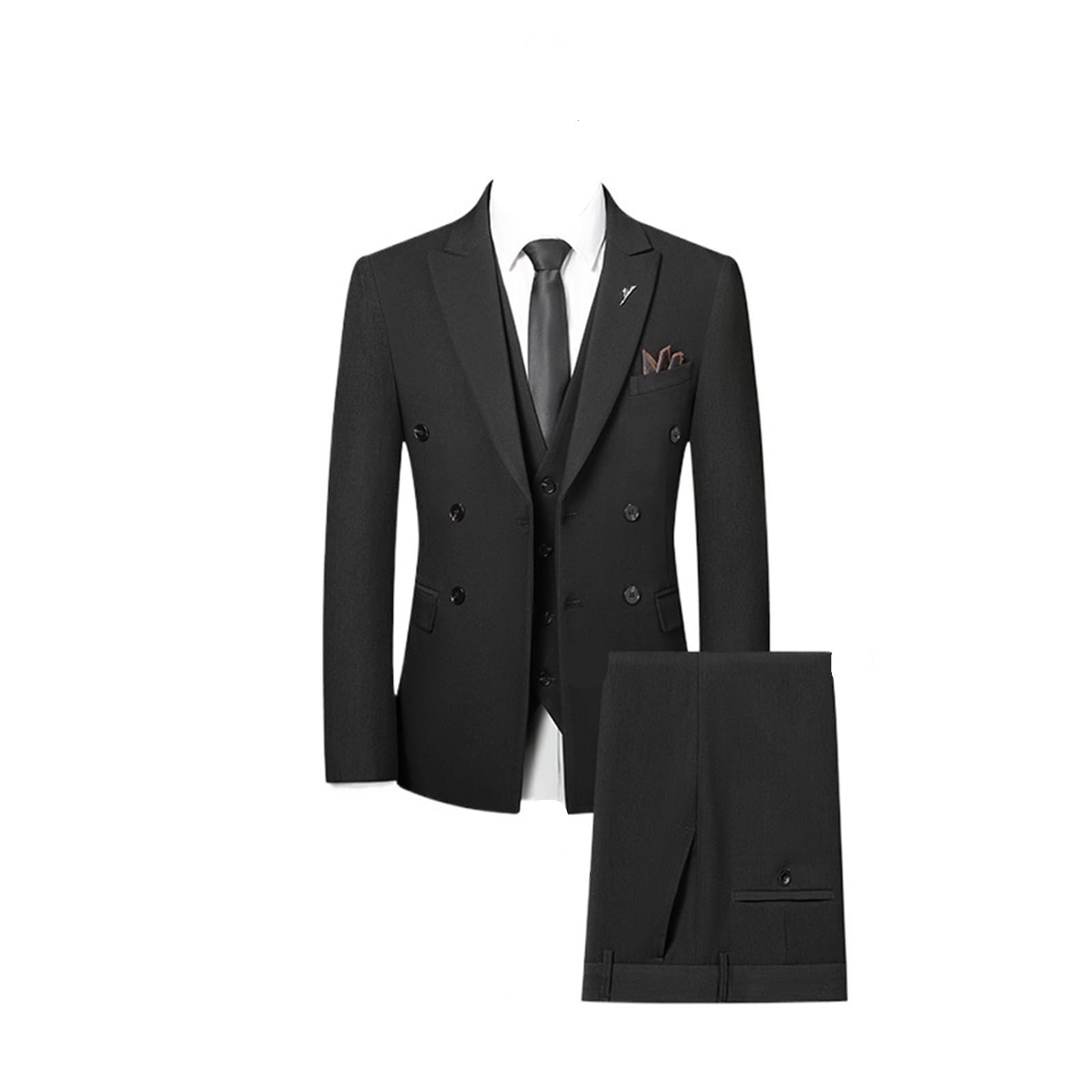 Traje de Padrino Conjunto Informal de Tres Piezas for Novio, Elegante y, Doble Botonadura (Traje + Chaleco + pantalón) para Fiestas(Gray,Asian L is EUR S)