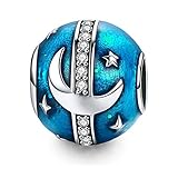 DALARAN Sterling Silver Moon Star Charms for Bracelet Blue Starry Sky S925 Bead Charm
