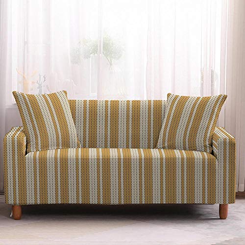 Housse de canapé 2 places extensible et lavable jaune moutarde - 2