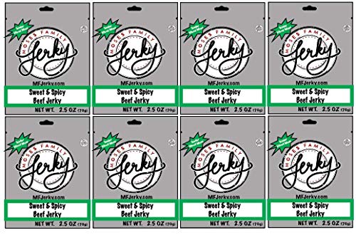 Moses Family Jerky, Sweet and Spicy Beef Jerky, 2.5 Ounce (Pack of 8), Bite Sized Sliced Meat