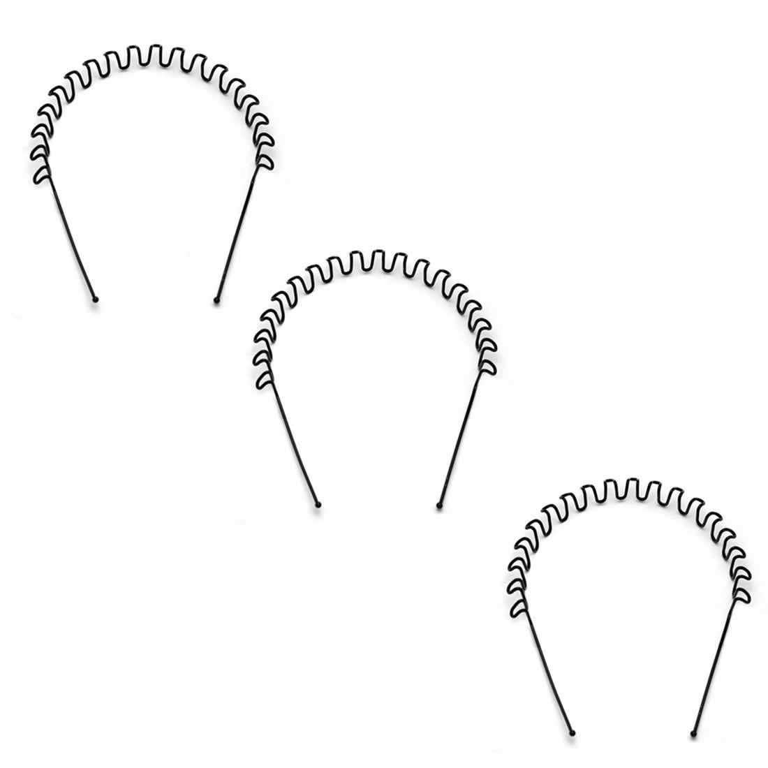 Ma Gayatri Traders Unisex Metal Zigzag Wavy Curled Wire Hairband (Black)-Pack of 3