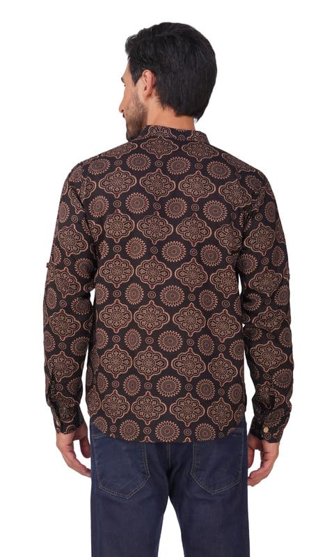 Image of Vastraa Fusion Men's Handloom Weaving Pure Cotton Short Kurta, Round Collar, Full Sleeves,Button Kurta, Ethnic Wear