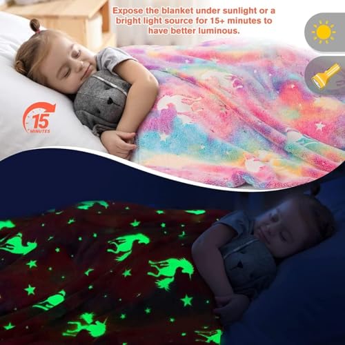 Image of Happy Hues Glow in The Dark Blanket Unicorn-70 x 60 inch / 180 cm x 152cm -Bedroom Decor- Kids-Teens Boys & Girls Travel Lightweight -Throw Blankets Soft Cozy Fluffy (Unicorn, Throw)