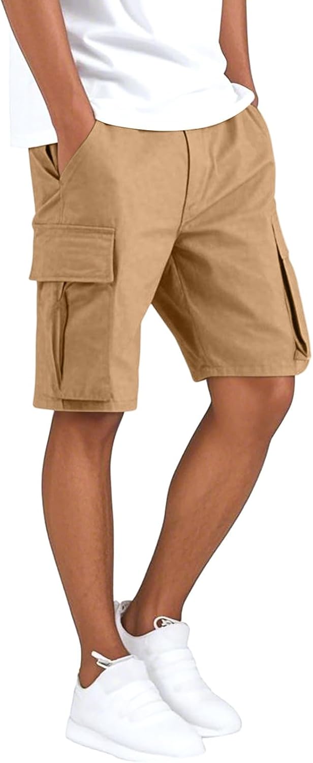 lcyhony Cargo Shorts for Men Big and Tall Elastic Waist Drawstring Athletic Shorts Casual Summer Cozy Work Pants with Pockets