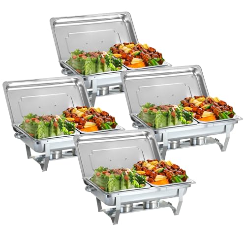 WJYTDHIQS 2/4/6 PCAcciaio Inossidabile Chafing Dish Buffet Set, Chafing Servers con Coperchi, Chafing Dish Catering Buffet Set, per Party, Feste, Matrimoni, Banchett, Argento