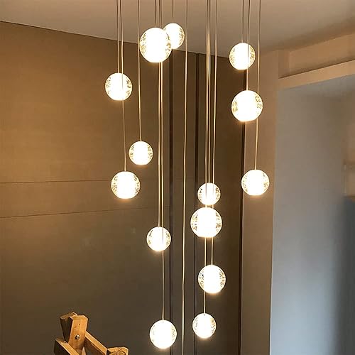 Miniatura 5 de NERDOH Candelabros de escalera 14 bolas de cristal luces múltiples modernas creativas para sala de estar lámpara colgante de burbujas de cristal
