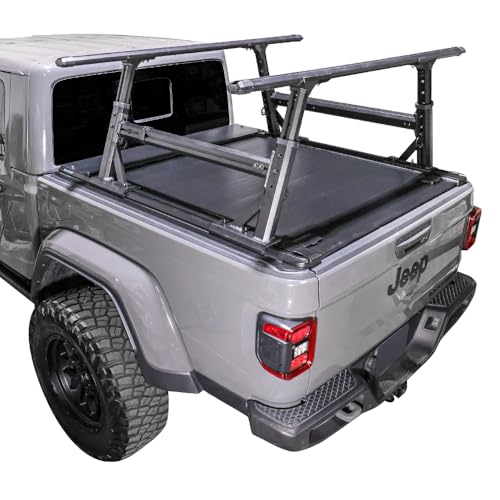 Syneticusa MR Retractable Hard Tonneau Cover with Rack Fits 2020-2025 Jeep Gladiator 5ft Truck Bed Off Road Waterproof T-Slot Rails