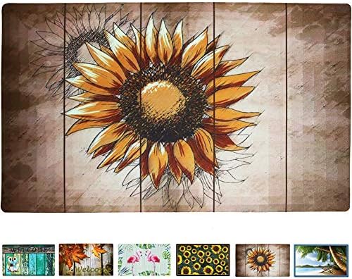 Rubber Welcome Door Mat, Decorative Indoor Outdoor Doormat Non Slip Front Door Mat, Easy to Clean Low Profile Mat for Entry Patio Garage High Traffic Areas, 17.3" x 29" (Artistic Sunflower)