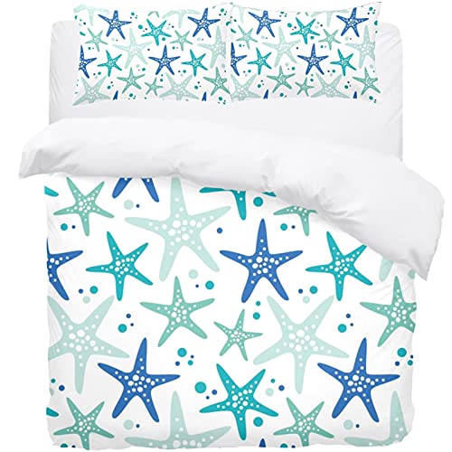 Housse de couette étoile de mer bleu vert parure de lit simple 3 pcs
