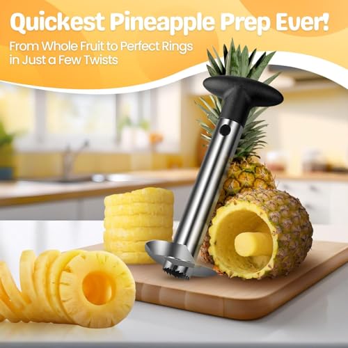 Image of Stainless Steel Pineapple Slicer and Corer Tool with Ergonomic Handle, Manual Fruit Cutter for Easy Ring Slices, Kitchen Prep Tool for Home Use