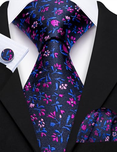Image of Barry.Wang Ties for Men Silk Tie Sets Polka Dot Woven Necktie Pocket Square Cufflinks Business Wedding