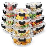 Emporio Kitchen Borosilicate Glass Food Storage Containers with Lids 24 Pieces, BPA-Free Stackable Lunch & Leftover Containers, Microwave, Freezer & Dishwasher Safe, 100% Airtight Leak-Proof, Black
