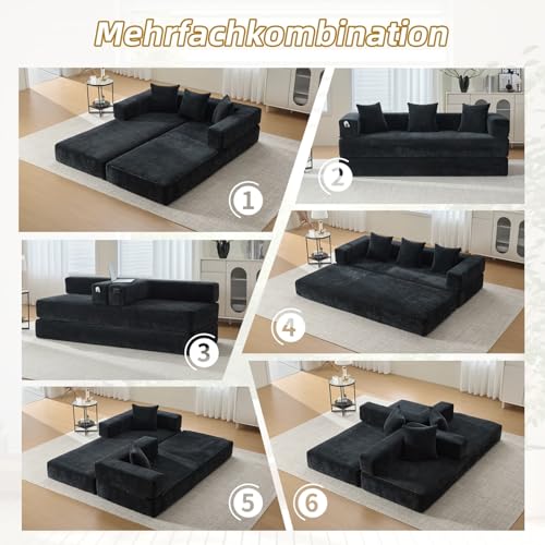 Canapé-Lit 2 Places Chenille Modulable Rangement EURHCIO