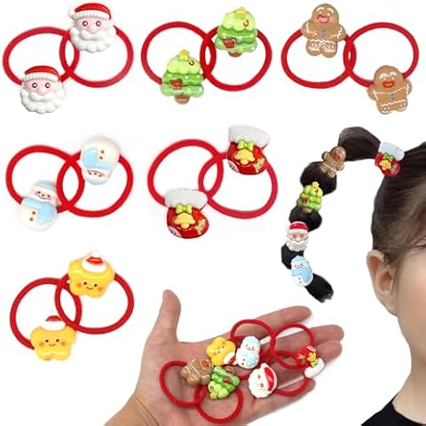 Cute Red Hair Ties Toddler New Year Hair Accessories, Cartoon Small Hair Ties No Damage for Baby Little Girls Kids Elastic Ponytail Holders Holiday Hair Bands 1.2inch Dia, Children Birthday Gift Cover