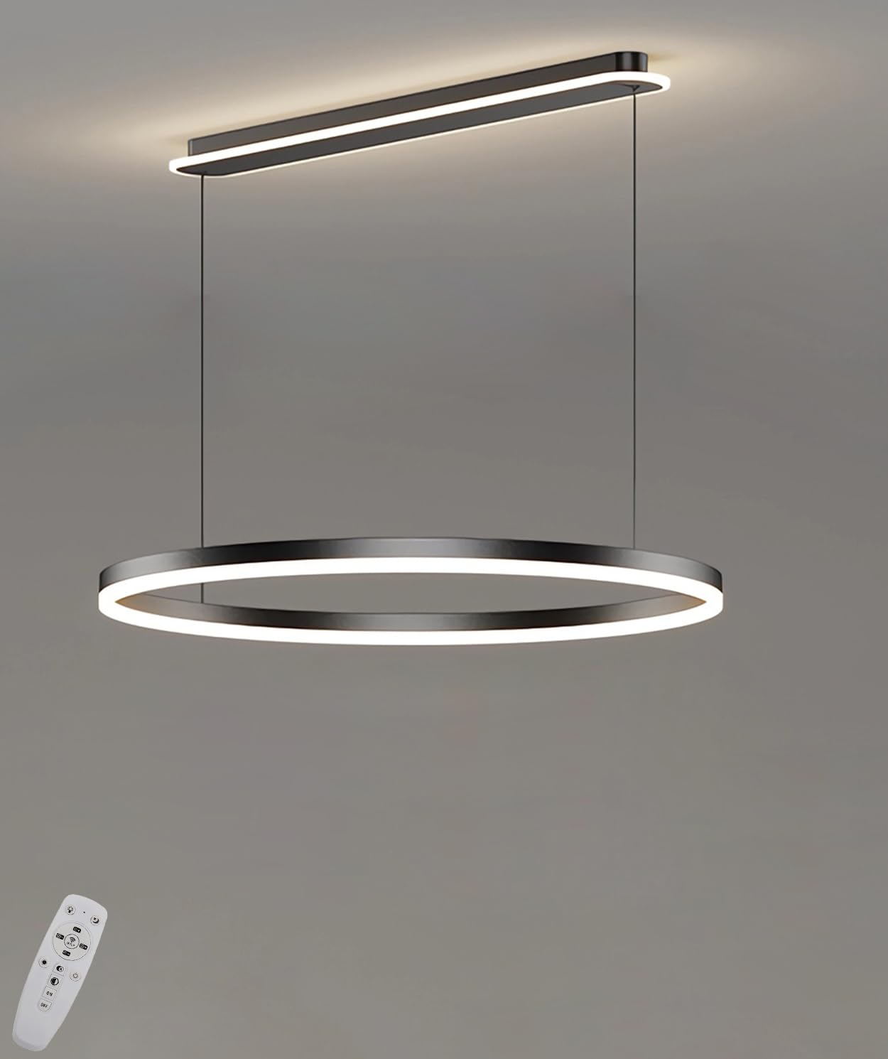 3 Ring Circular Black Chandelier LED Modern Pendant Light Fixture Dimmable 3000k-6500k Dining Room Pendant Lamp Adjustable Height for Kitchen Island,Living Room,Bedroom,Entryway (Black, L67cm)