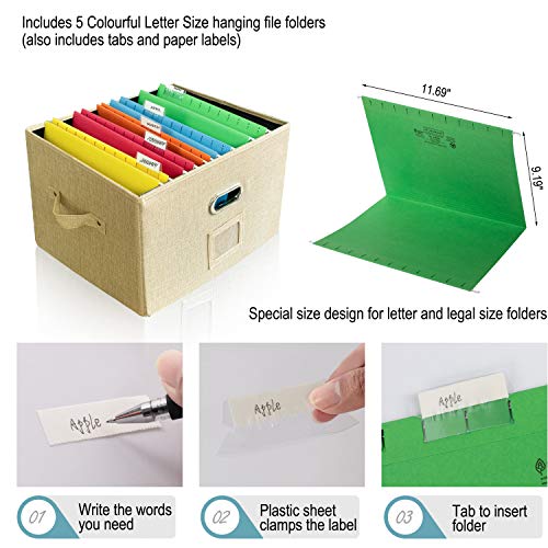 JSungo File Organizer Box Office Document Storage with Lid, Collapsible Linen Hanging Filing Organization, Home Portable Storage with Handle, Letter Size Legal Folder, Yellow - Thumbnail 5