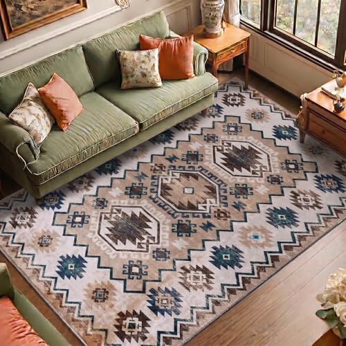 Image of Medallion Vintage Look Carpet for Living Room Bedroom Dining Room | Washable Area Rug with Non Slip TPR Backing | Modern Floor Carpet for Home(Design06-22x55 Inches)