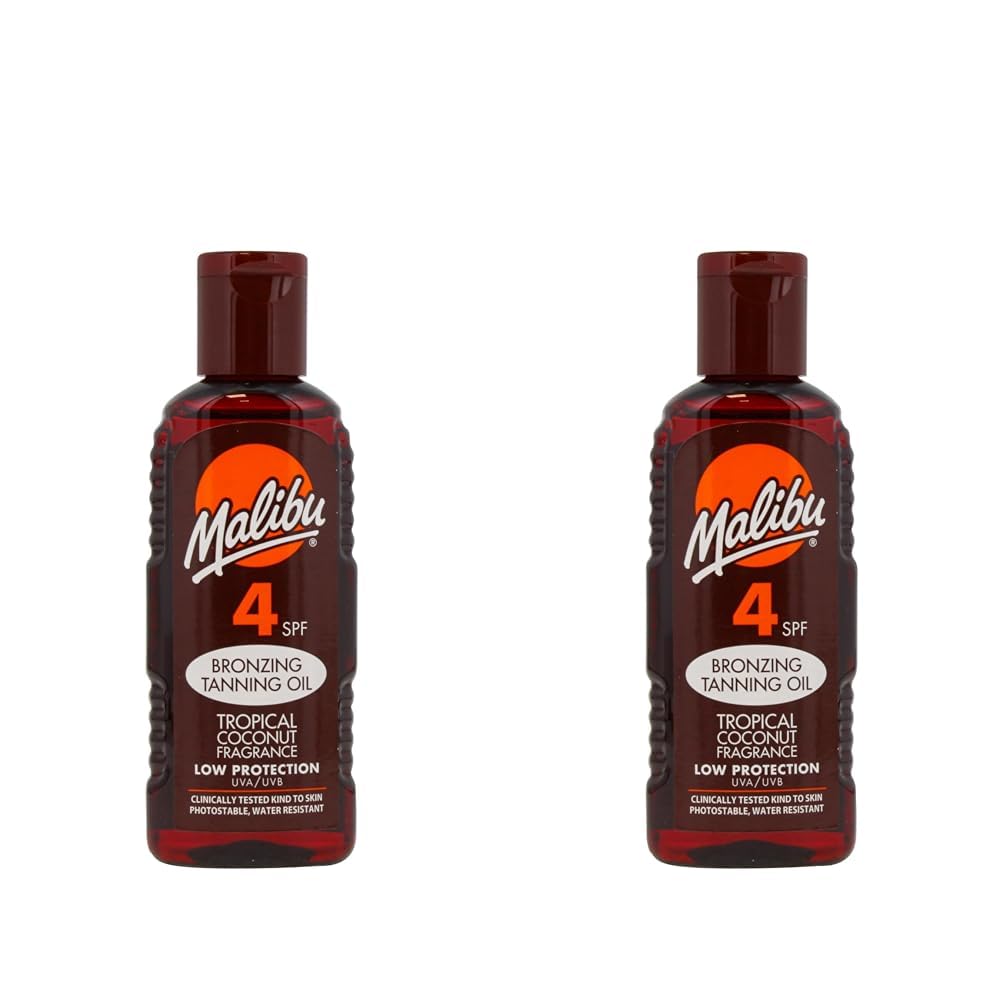 Malibu Sun SPF 4 Bronzing Tanning Oil Spray with Low Protection, Water Resistant, Tropical Scent, 100ml (Pack of 2)