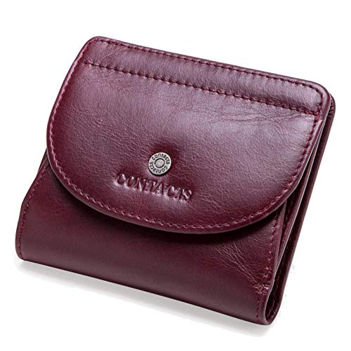 Leather ladies wallet, short multi-function card holder, coin purse, clutch-红色