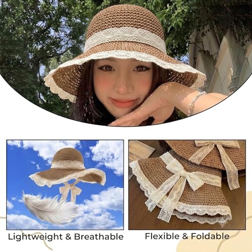 Image of Kraptick Headwear Hats - Lightweight Crocheted Straw Hat for Women, Foldable Summer Beach Hat with UV Protection & Stylish Travel Cap with Wide Brim