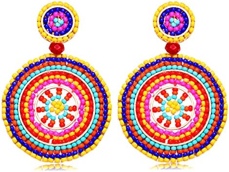 CEALXHENY Beaded Drop Earrings for Women Handmade Colorful Bead Earrings Bohemia Hoop Dangle Earring for Girls (Mexican Color)