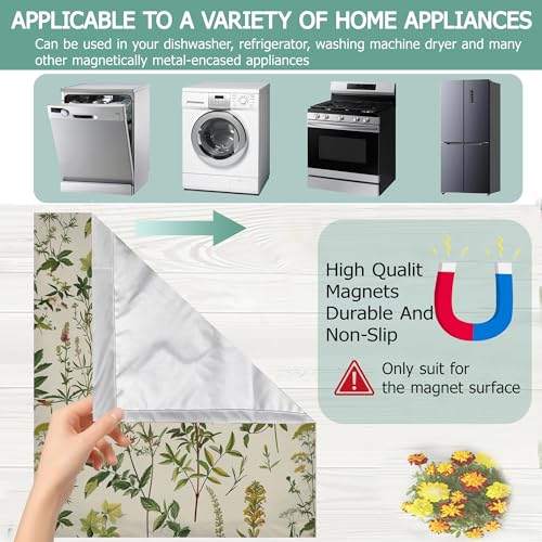 Image of Green Herb Leaves Dishwasher Covers for The Front Magnetic,Spring Wildflowers Refrigerator Magnets Decoration,Reusable Dishwasher Cover Panel for Home Kitchen Decor 23x26 Inch