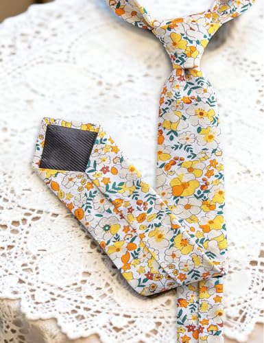 Image of Barry.Wang 100% Cotton Floral Ties for Men 63 inch Extra Long Necktie Clip | Fashion Cotton Printed Neckties,Wildflower 2.76 inch Ties Skinny,Gift Box,Groomsmen Wedding Engagement Graduation