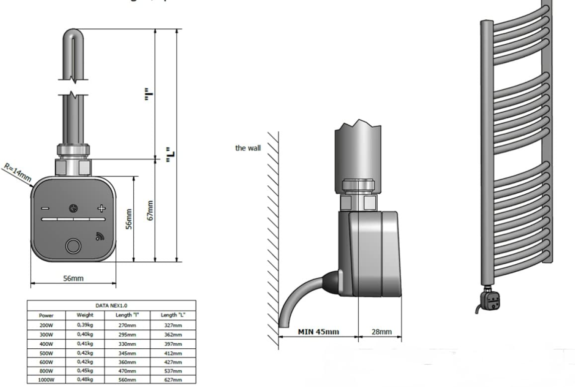 Cartucho calefactor para radiador de baño con control de aplicación, negro, blanco, varilla eléctrica para radiador de toallas, eléctrico, radiadores eléctricos