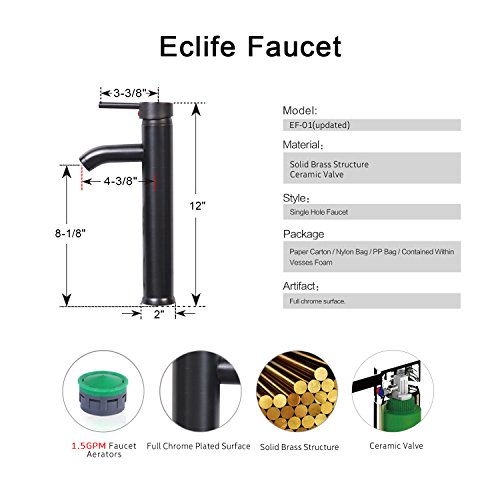 Eclife 16.5" Bathroom Vessel Sink Modern Artistic Round Tempered Glass Ocean Blue Basin Oil Rubbed Bronze 1.5 Gpm Water Save Faucet Pop Up Drain A11 (Round Blue) #TOP6