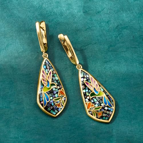 Ross-Simons Multicolored Enamel and Abalone Shell Hummingbird Mosaic Drop Earrings in 18kt Gold Over Sterling4