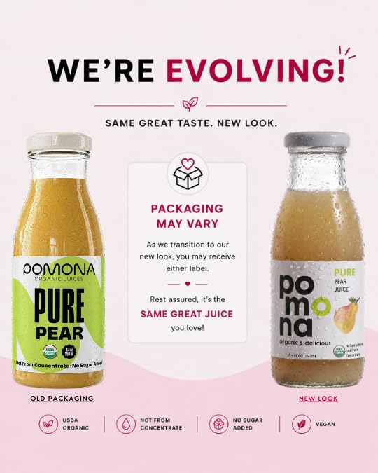 Image of Pomona Organic Pear Juice, Cold Pressed USDA Organic Juices, Pears And Lemon Juice, No Added Sugar, Not From Concentrate, Vegan, Kosher, Non GMO, Pasteurized, 8.4 Oz Glass Bottles