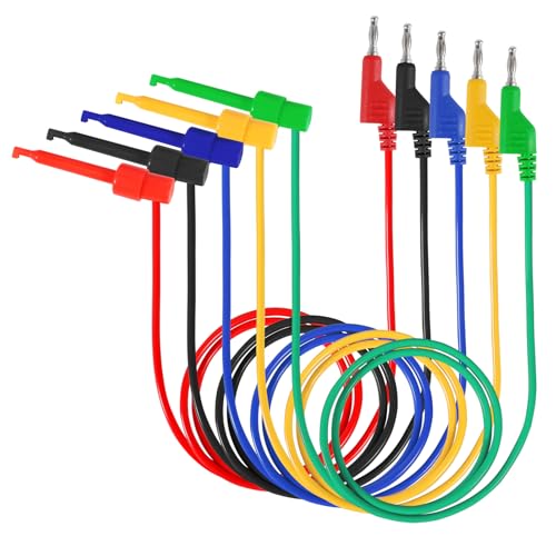 Image of 5pcs Test Leads 4mm Stackable Banana Plug to Crocodile Alligator Clips Flexible Cable Wire 3.3ft /1m for Multimeter Electrical Testing (Banana Plug to Test Hook)