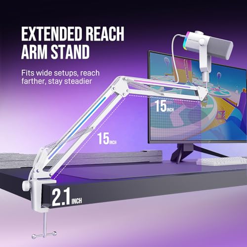 Image of FIFINE Streaming Microphone Kit for Gaming, XLR /USB Dynamic Mic with RGB Boom Arm Stand for Podcast Vocal, PC Microphone with Mute Tap, 3-in-1 Volume Knob, Audio Balance-AmpliGame AM8PROT White