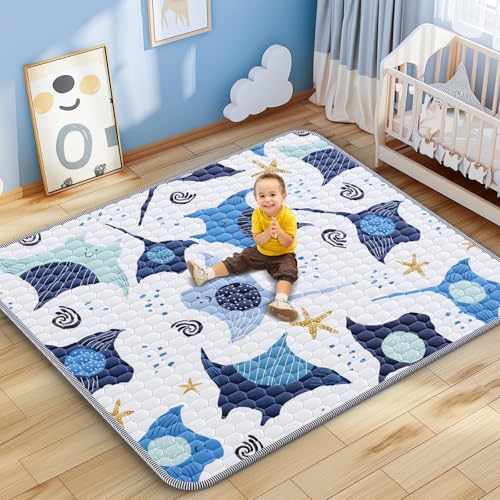 Image of omzer Baby Play Mat 71x59inch - Thick One-Piece Crawling Mats with Non-Slip Pattern - Large Baby Cushioned for Playpen - Soft Floor Padded for Babies Toddlers - Foldable Machine Washable Playmats