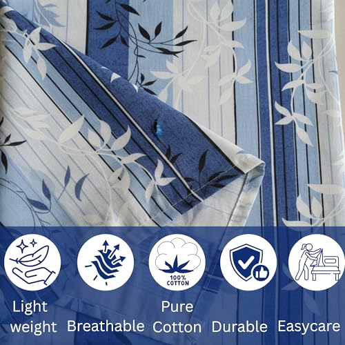 Image of Mafatlal 186 TC Grandious King Size Cotton Bedsheet | 108 x 108 Inches | Breathable Lightweight Summer Bed Sheet with 2 Pillow Covers | Fade Resistant | Strong Blue