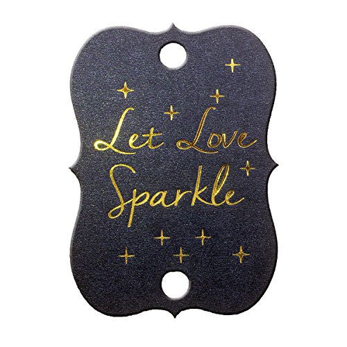Etiquetas para bengalas Let Love Sparkle de cartulina negra y oro para la salida de novios