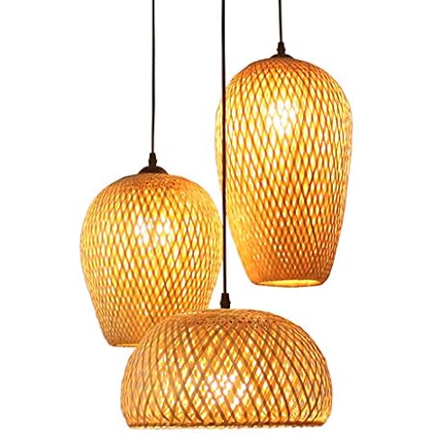 Pendant Lamp 3-Flame Dining Table Lamp Pendant Lamp Retro Round Bamboo Braided Natural Rattan Hanging Lamp by Hand Garden E27 Height Adjustable Chandelier Restaurant Tea Room Ceiling Light Cover