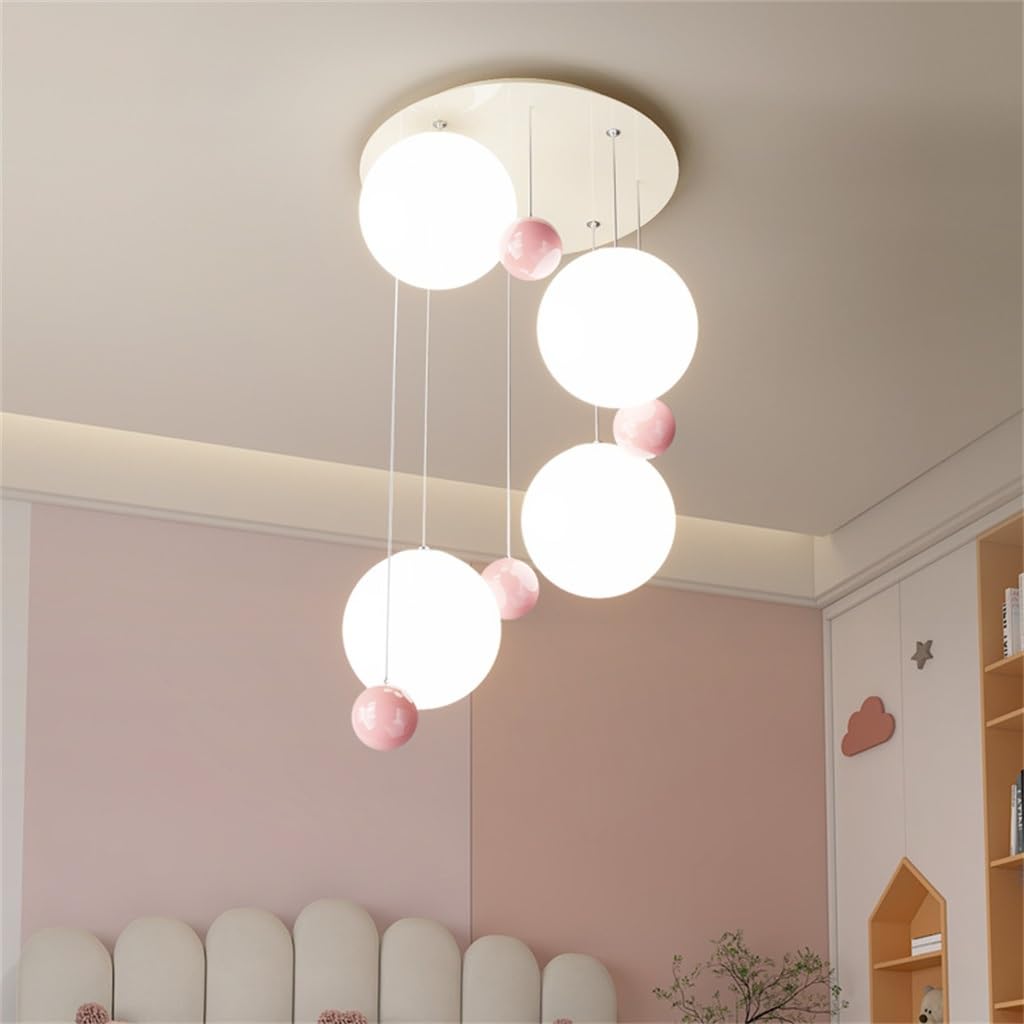 Lampa Wisząca LED Do Pokoju Dziecięcego Bilard Oświetlenie Sufitowe 40W Regulacją Jasności Wysokości Do Sypialni Dziecięcej Pokoju Dziecięcego Lampa Wisząca Nad Stołem Jadalnym(Pink)