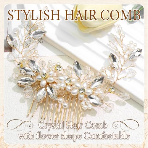 Peine para cabello nupcial con cristales y perlas miniatura 6