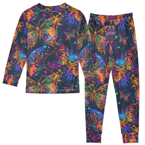 ALAZA Neon Butterfly Pajamas Long Sleeve Sleepwear 2-Piece Pajama Set2