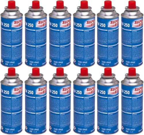 Suinga 12 x Cartucho de Gas Butano 220g para Hornillos Quemadores, Cartucho de Gas para Camping 250, Bombonas, Azul